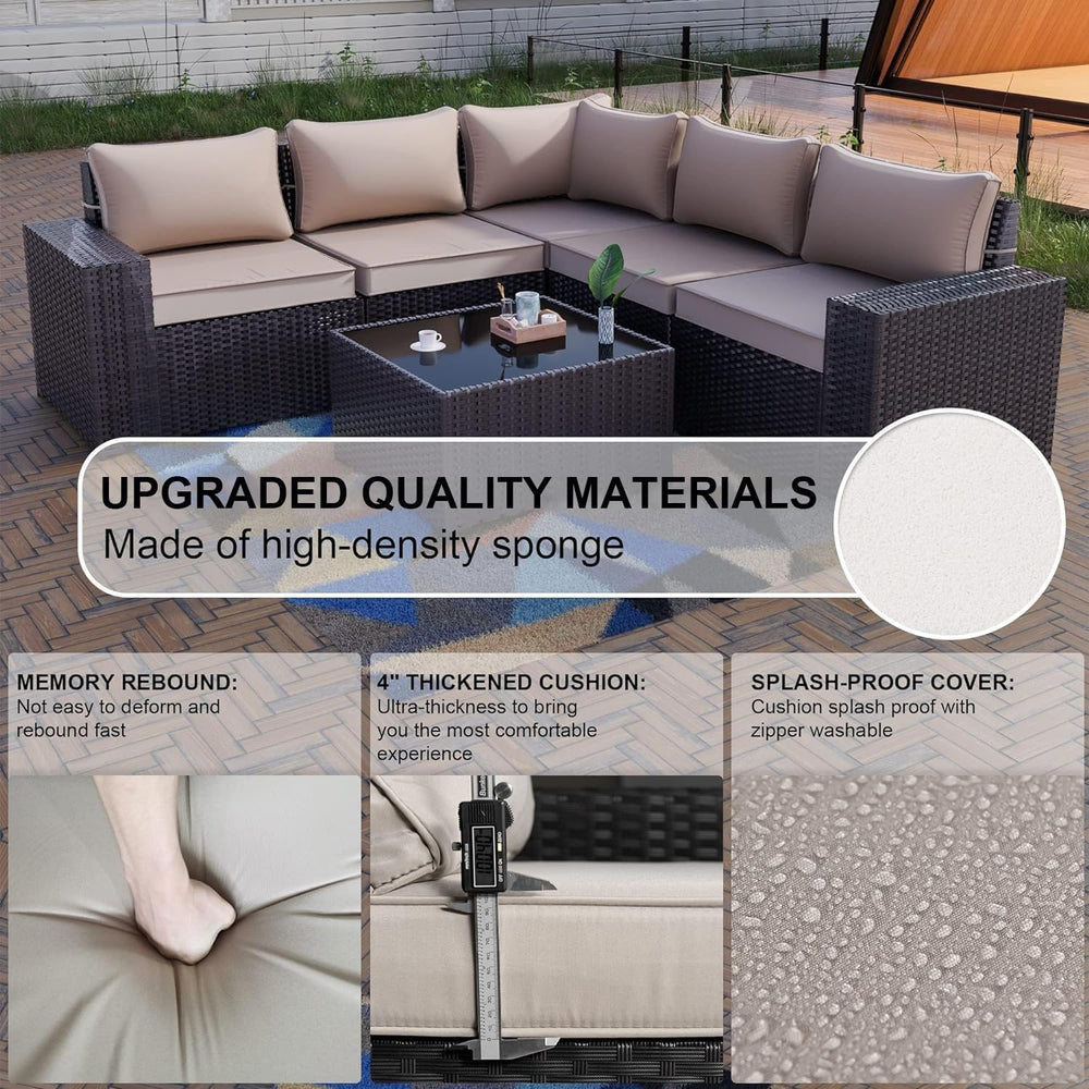 6 Piece Patio Furniture Set, Outdoor Wicker Sectional Sofa