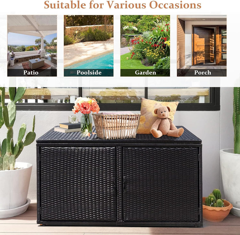 HAPPYGRILL Deck Box Outdoor Wicker Storage Box Cabinet, 88 Gallon Patio Ratta...