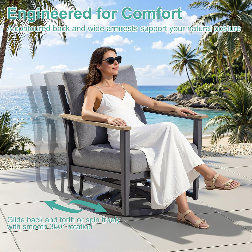 Aluminum Patio Swivel Rocking Chair Outdoor Bistro Set with Ottomans
