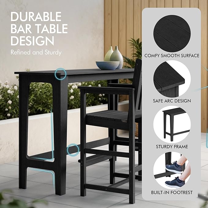 Ciokea Outdoor Bar Height Table Set of 5, 60" Extra Long Rectangle High ...