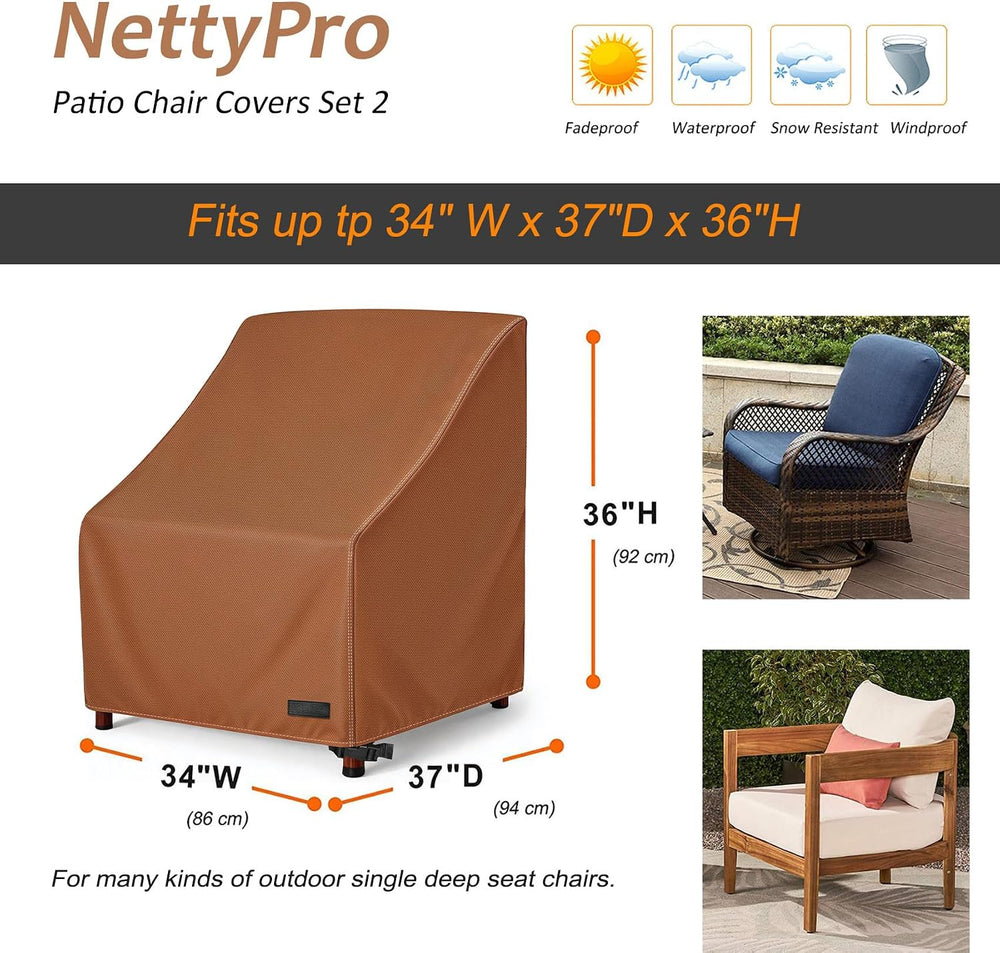 NettyPro Patio Chair Covers for Outdoor Furniture Set 2, 34"W x 37"...