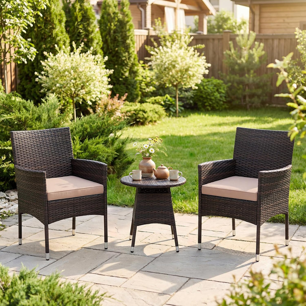 Tangkula 3 Piece Patio Furniture Set, Hand-Woven PE Wicker Conversation Set w...