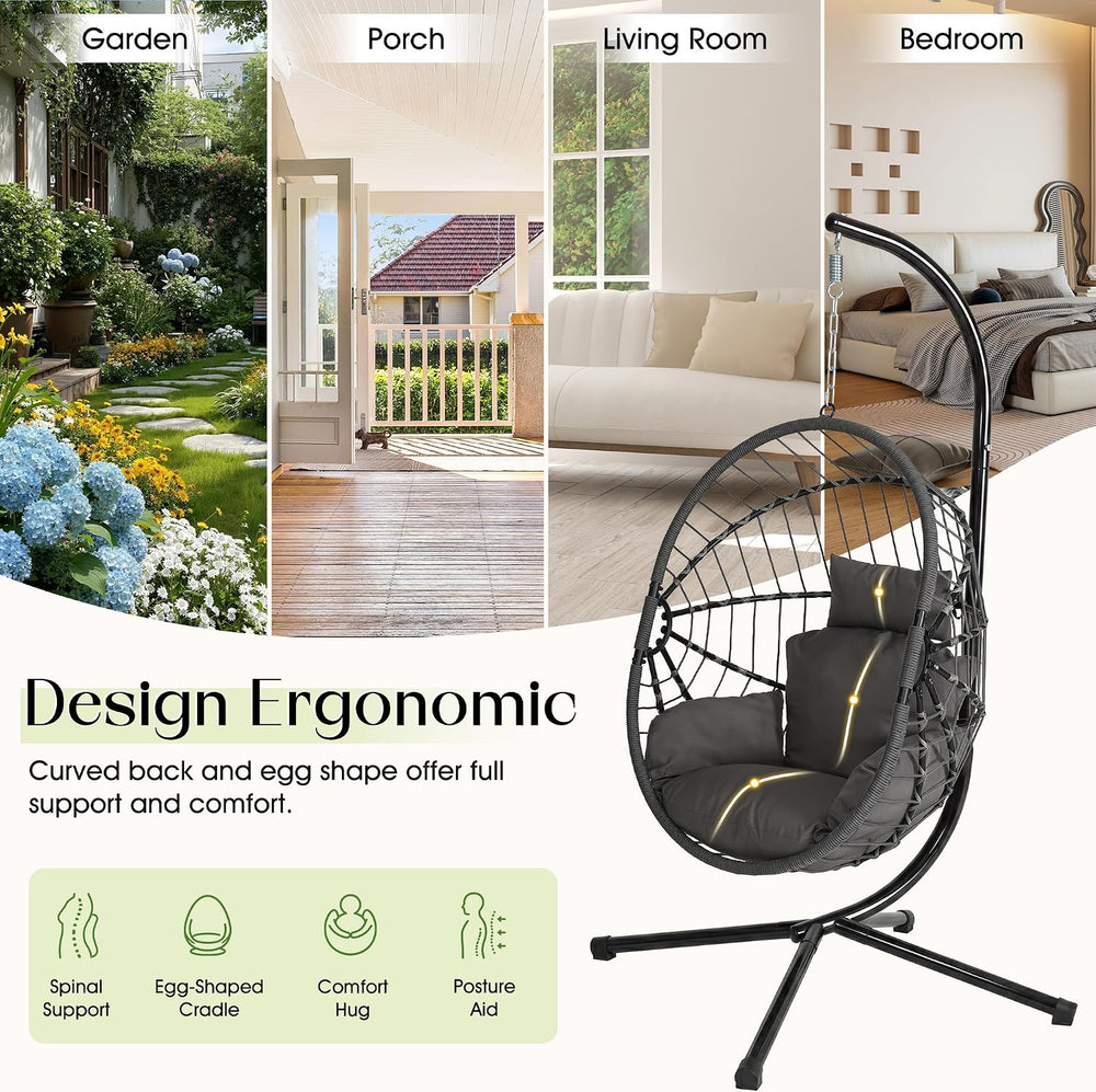 LEX CRAFT Hanging Egg Chair with Stand, Swinging Egg Chair Outdoor Indoor, Ha...