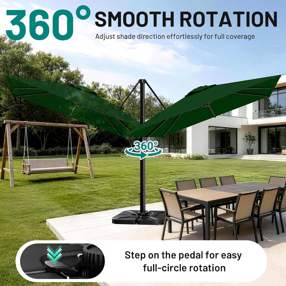 AreShark 10 X 13 FT Cantilever Umbrella w/ 360-Degree Rotation, Dark Green