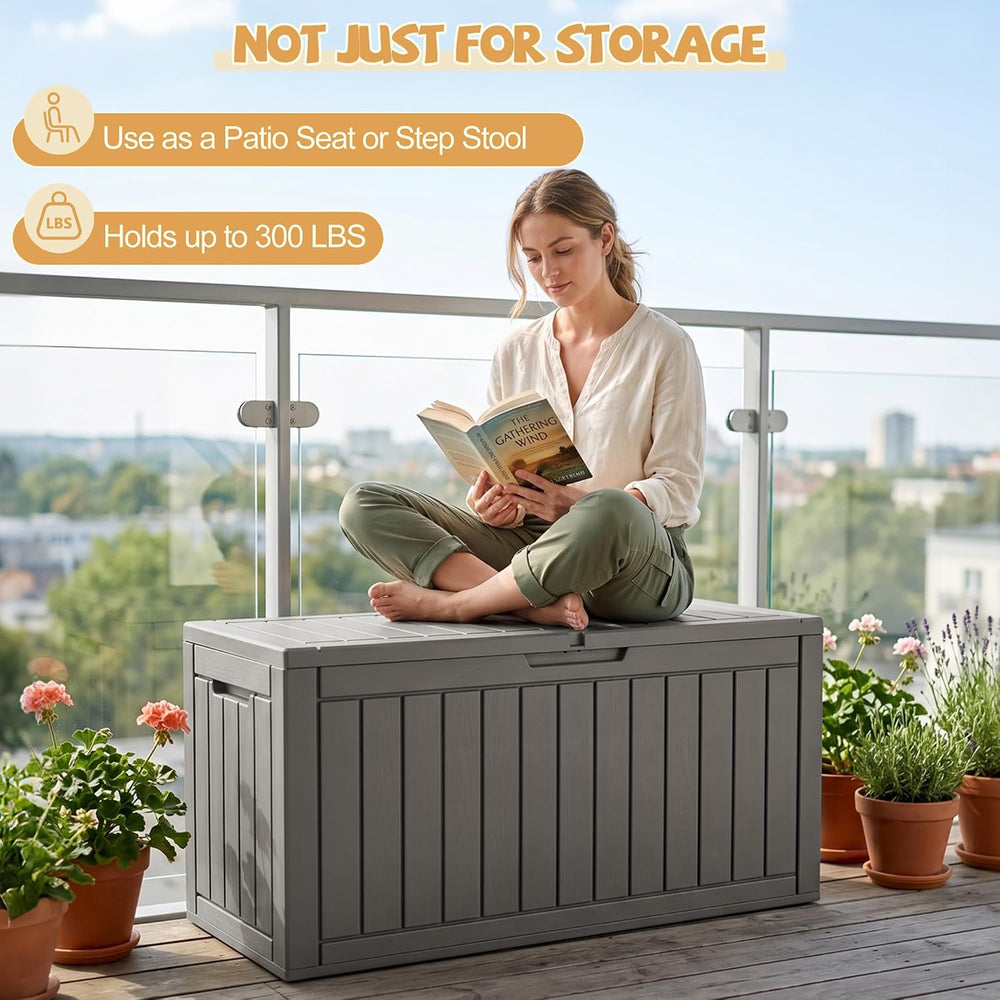 Outdoor Storage Box Waterproof, 180 Gal Gen 2 Resin Deck Box With Wheels