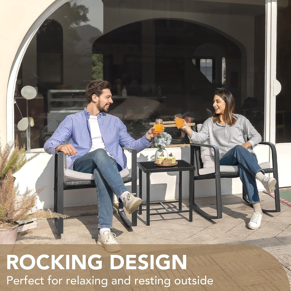 Devoko 3 Pieces Patio Furniture Set Wicker Outdoor Rocking Bistro Chair