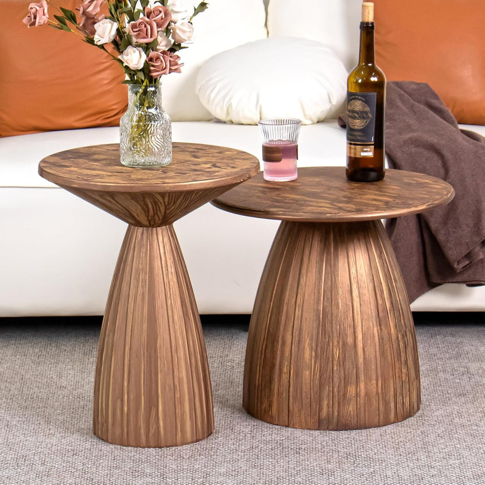 Round Small Patio Side Table Set of 2, Patio Furniture Accent End Table, Meta...