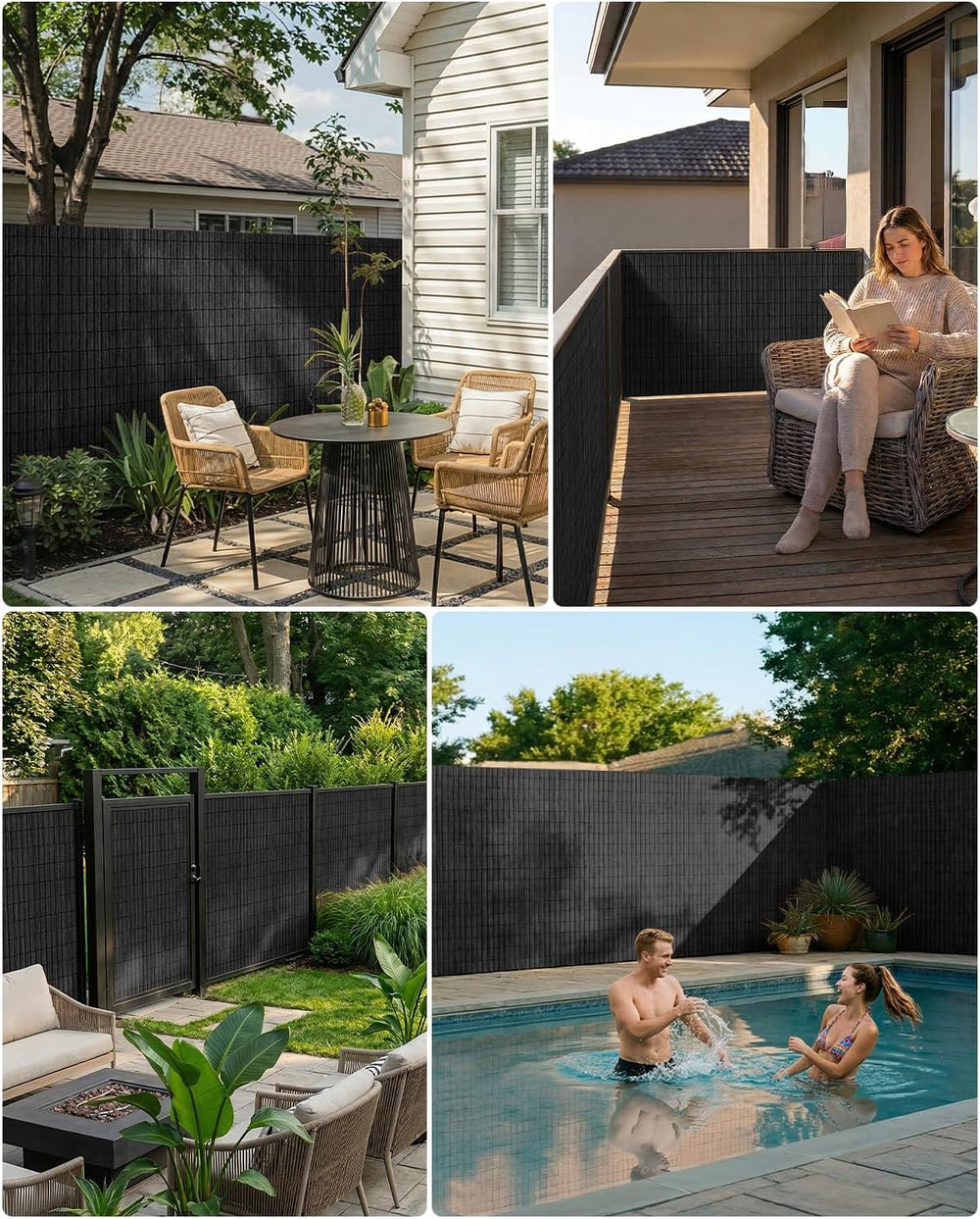paramondo No Drilling Natural Privacy Fence Screen, Black, 3×10 FT