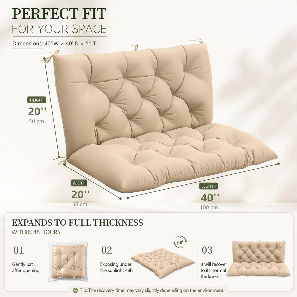 Porch Swing Cushion with Backrest, Waterproof, 40x40x5 in, Sand
