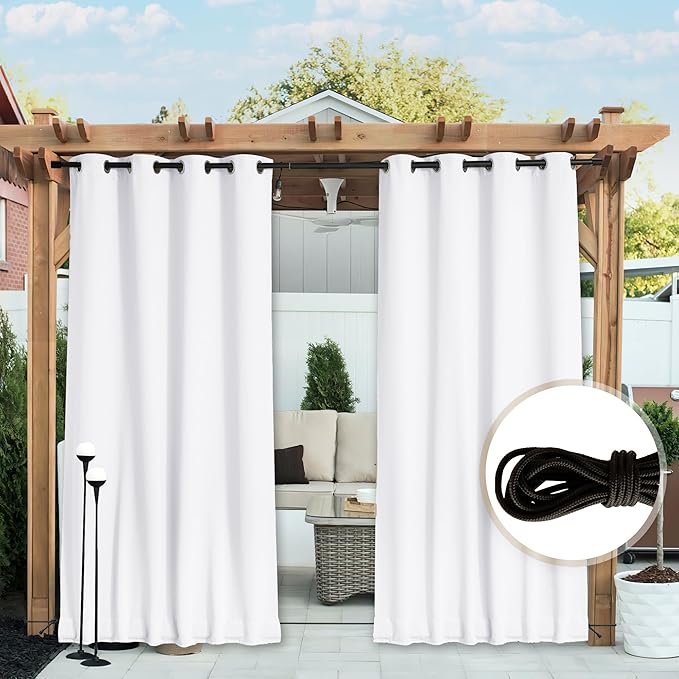 NICETOWN 2 Panels Weighted Blackout Outdoor Curtains for Patio Waterproof, Gr...