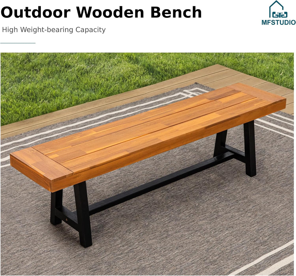 MFSTUDIO Outdoor Garden Bench 63", Acacia Wood Dining Bench, Teak, 1 Pack