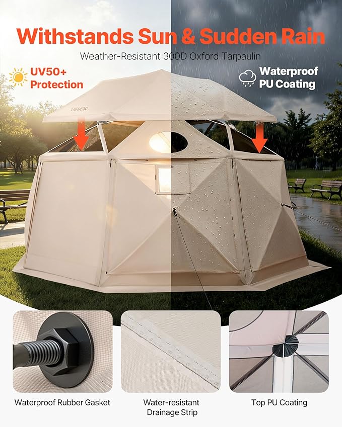 VEVOR Pop up Gazebo Screen Tent, 12 x 12 ft, 13-Sided Spherical Camping Canop...