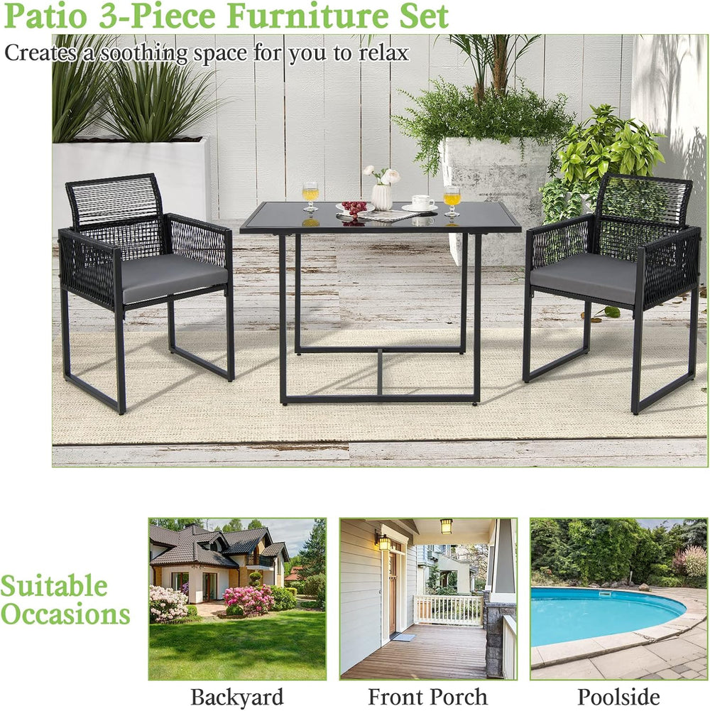 Tangkula 3 Pieces Outdoor Dining Set, Patio PE Rattan Furniture Set with Fold...