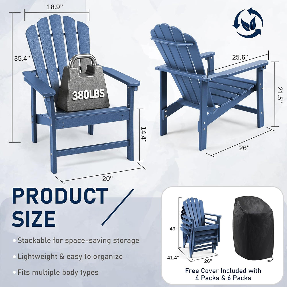 Oversized Stackable Adirondack Chair, HDPE All-Weather Fire Pit Chair