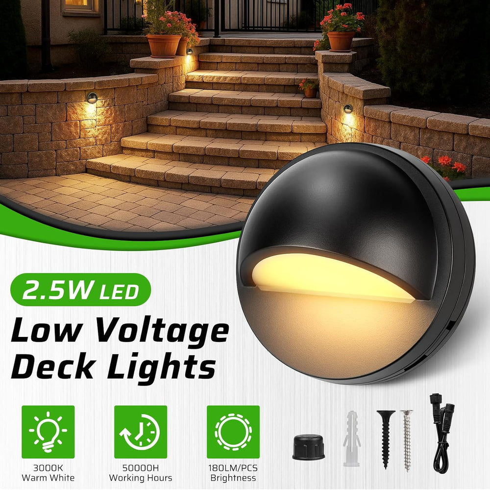 8 Pack Low Voltage LED Deck Lights Kit with Plug-in Transformer, Dusk-to-Dawn...