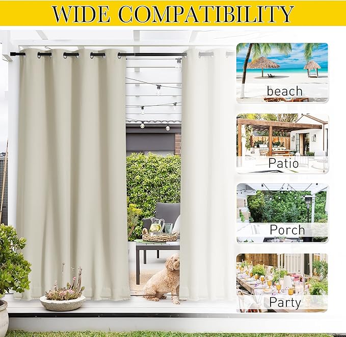 NICETOWN 2 Panels Outdoor Curtains for Patio Waterproof & Windproof, Grom...