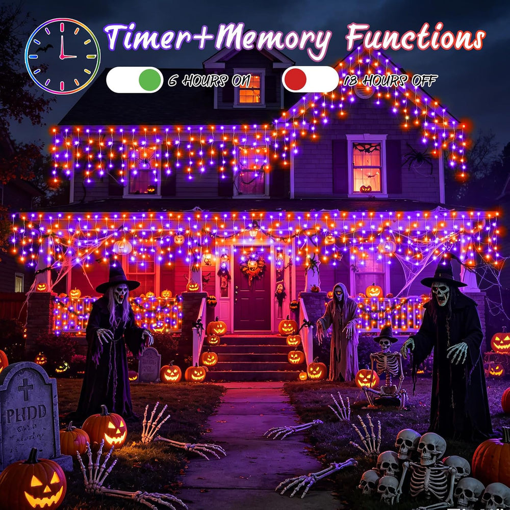 XURISEN 66FT 640 LED Orange Purple Halloween Lights Outdoor Decorations