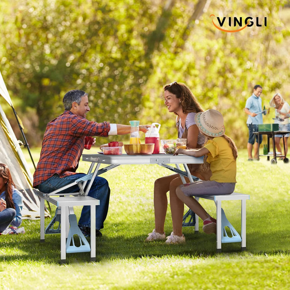 VINGLI 4Ft Folding Camping Picnic Table with Seats/Umbrella Hole-265 Lbs Supp...