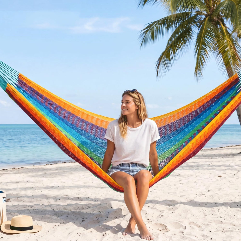 Handwoven Rope Mayan Hammock for Outside, 600 lbs Capacity