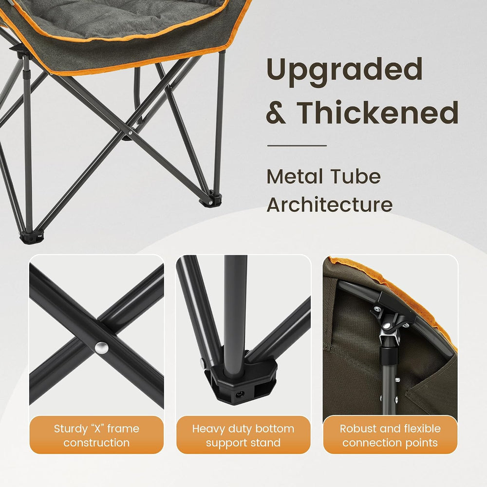 Oversized Padded Comfy Camping Chair with Removable Footrest,Orange