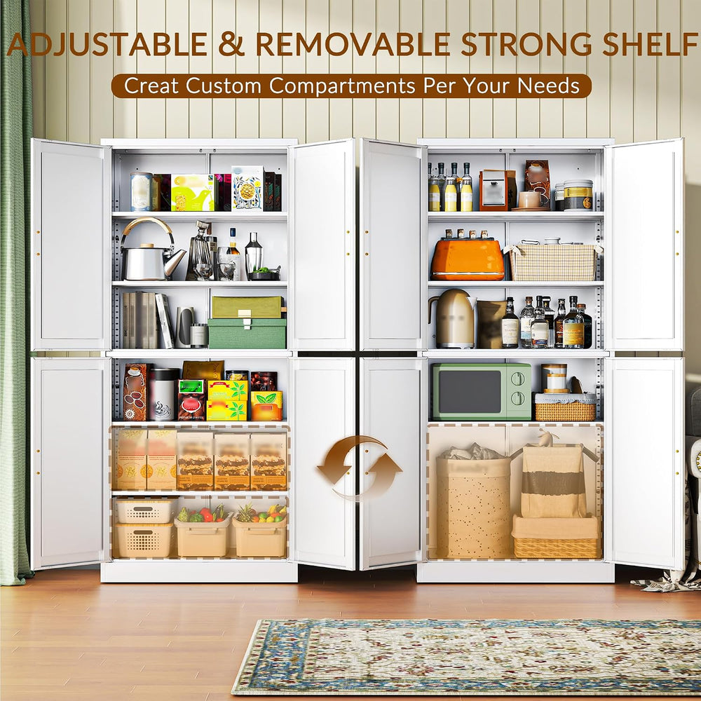 CJF White Kitchen Pantry Cabinet,71 Inch Tall Metal Storage Cabinet with 4 Ad...