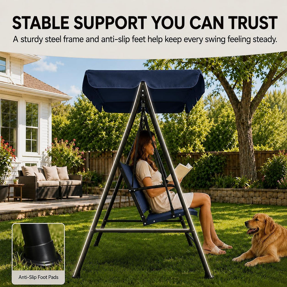 Yaheetech 3-Seat Patio Swing Chair w/Texteline Fabric Ez Setup, Blue