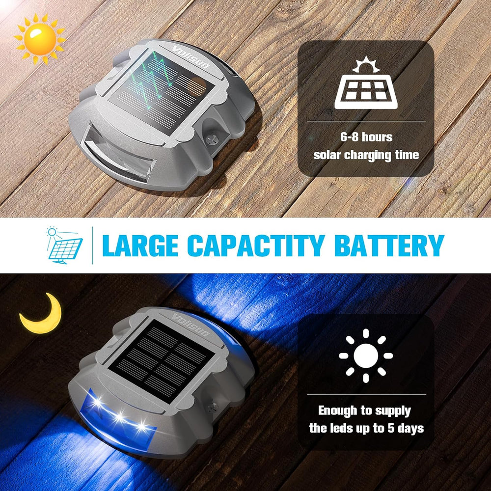 VOLISUN Solar Deck Driveway Dock Lights,Solar Pathway Lights,Blue 4 Pack