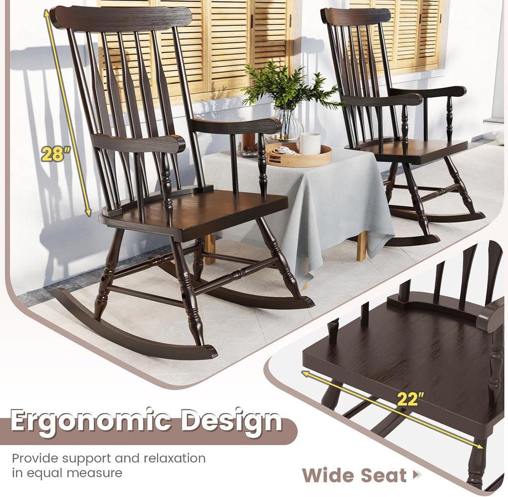GIANTEX Indoor & Outdoor Wood Rocking Chair, Patio Rocking Chair, Dark Co...