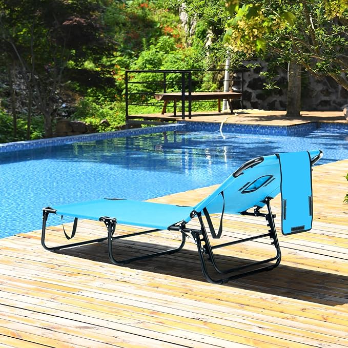 GYMAX Tanning Chair, 350lbs Beach Lounge Chair with Face Hole, Detachable Was...