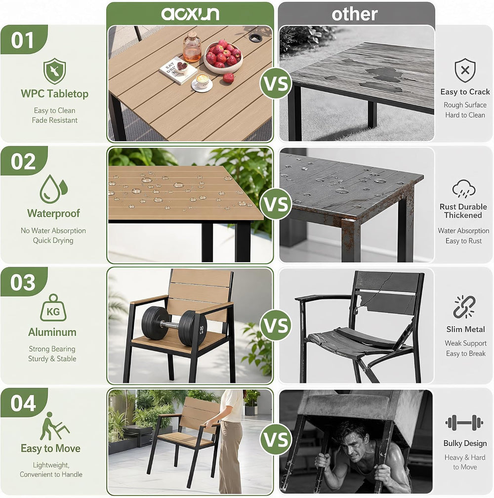 Outdoor Table and Chairs for 6 Aluminum Patio Dining Set with Umbrella Hole