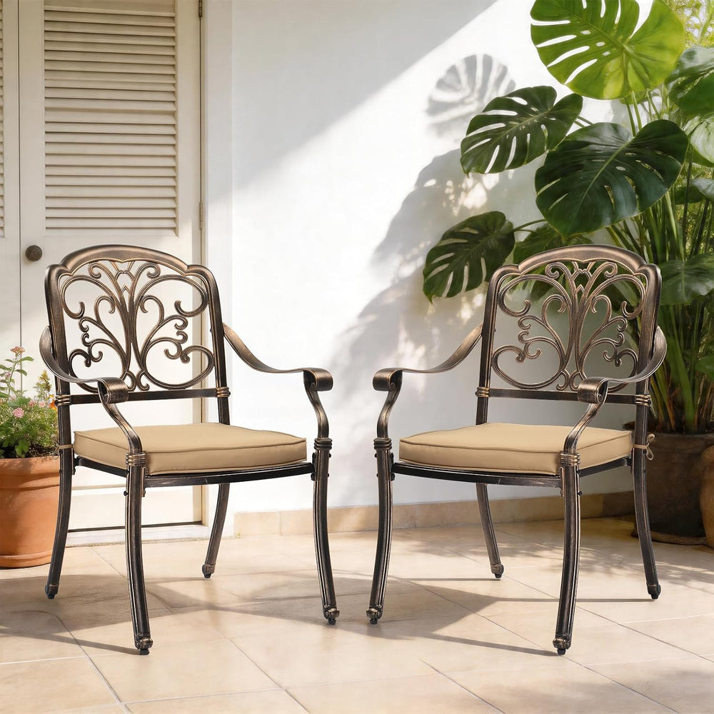 VINGLI Patio Chairs Set of 2 - Stackable Outdoor Cast Aluminum Dining Chairs ...