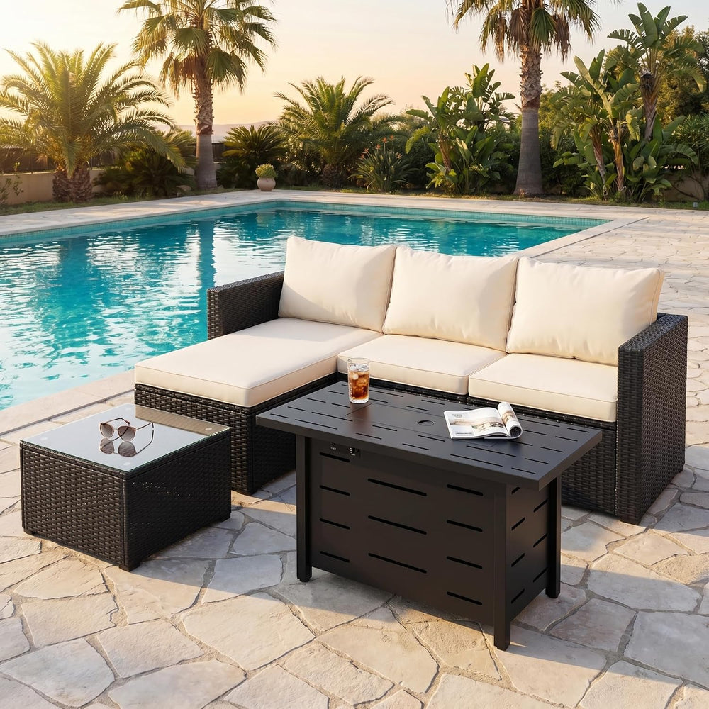 SUNLEI 4-Piece Patio Furniture Set with 43" Propane Fire Pit Table, L-Sh...