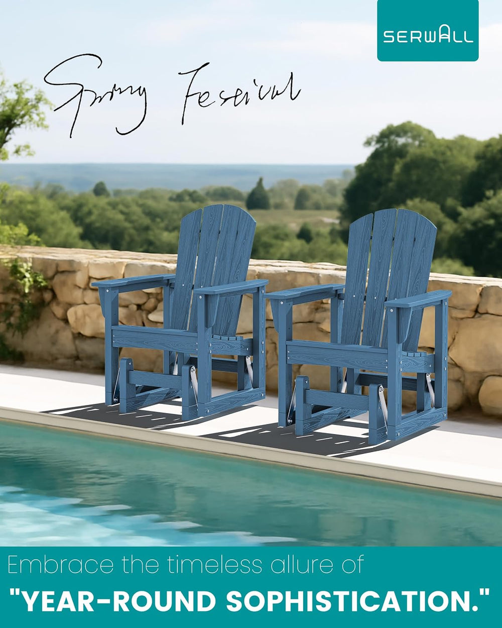 SERWALL HDPE Outdoor Glider, All-Weather Patio Glider Rocker