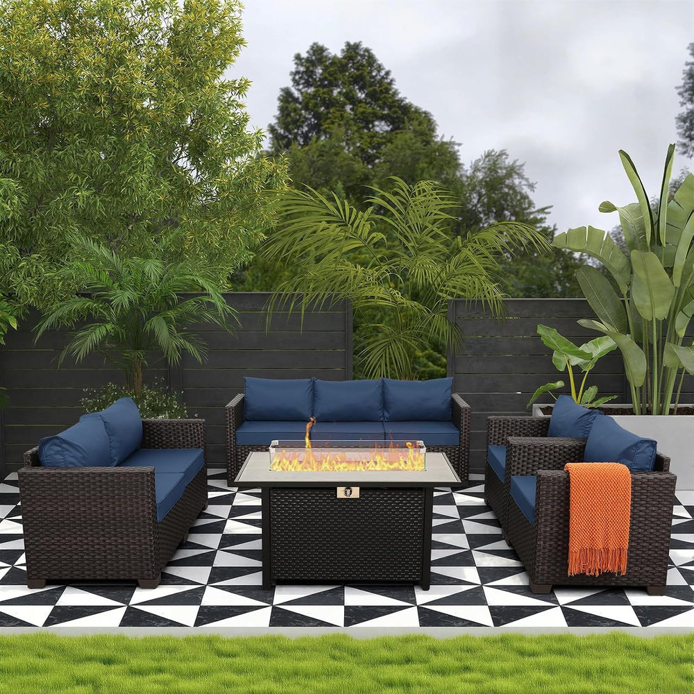 Rattaner 5-Piece Outdoor Patio Furniture 45 in Outdoor Fire Pits Patio Furnit...