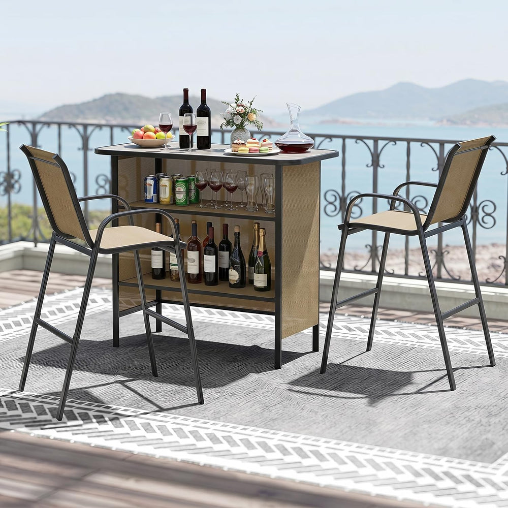 Tangkula 3 Piece Outdoor Bar Set with Stools, Brown