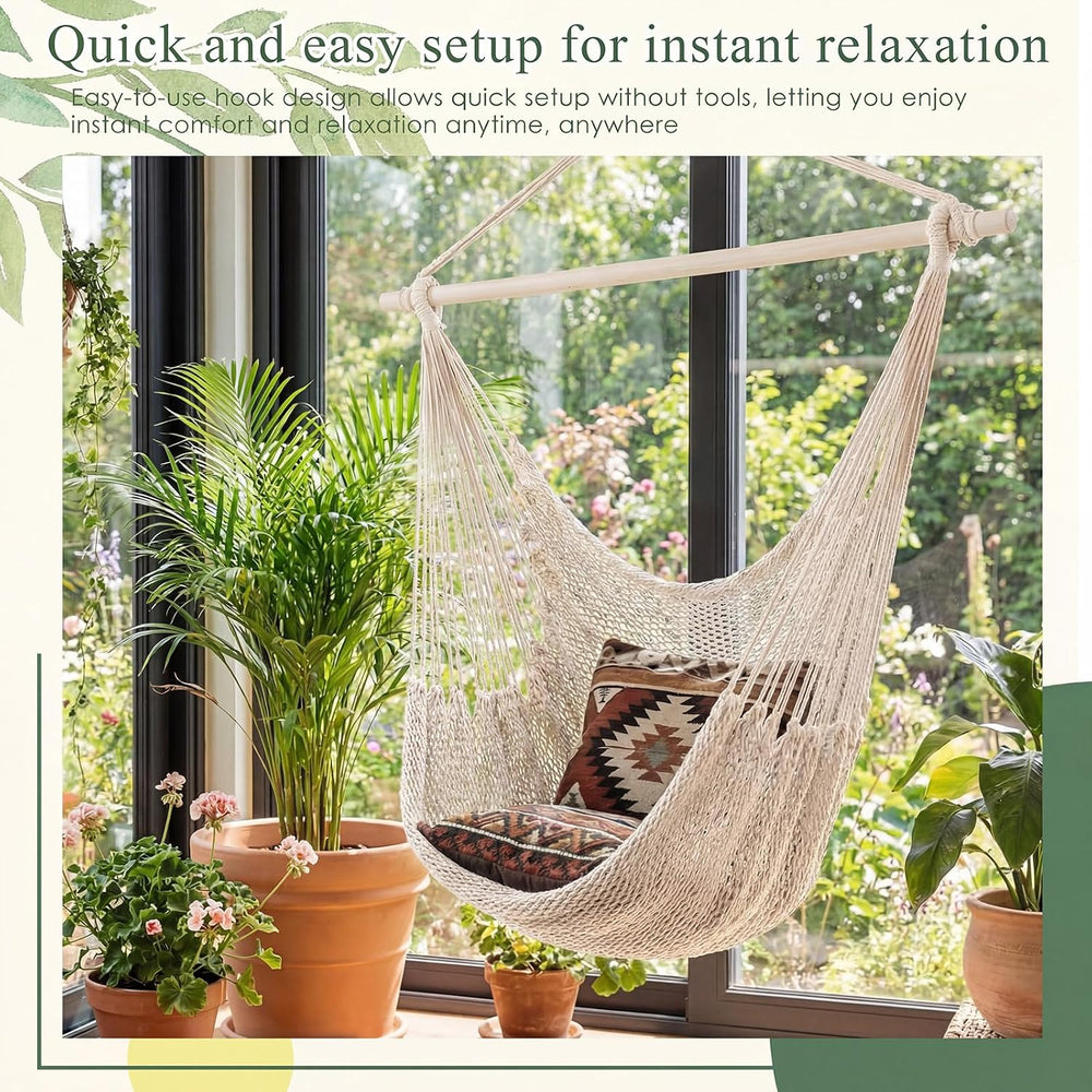 Barydat 2 Pcs Hanging Hammock Chair Boho Swing Chair, Beige