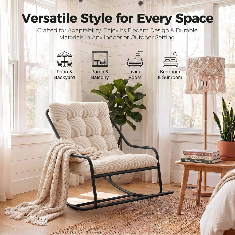 Outdoor Papasan Rocking Chair Set of 2, Oversized Patio Rocking Chair with Ar...