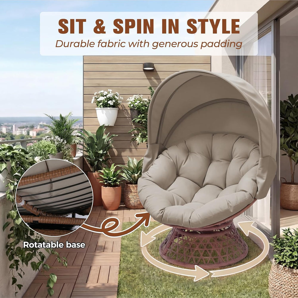 GTPLAYER Outdoor Wicker Egg Chair PE Rattan Chair with Cushion, Oversized Pat...