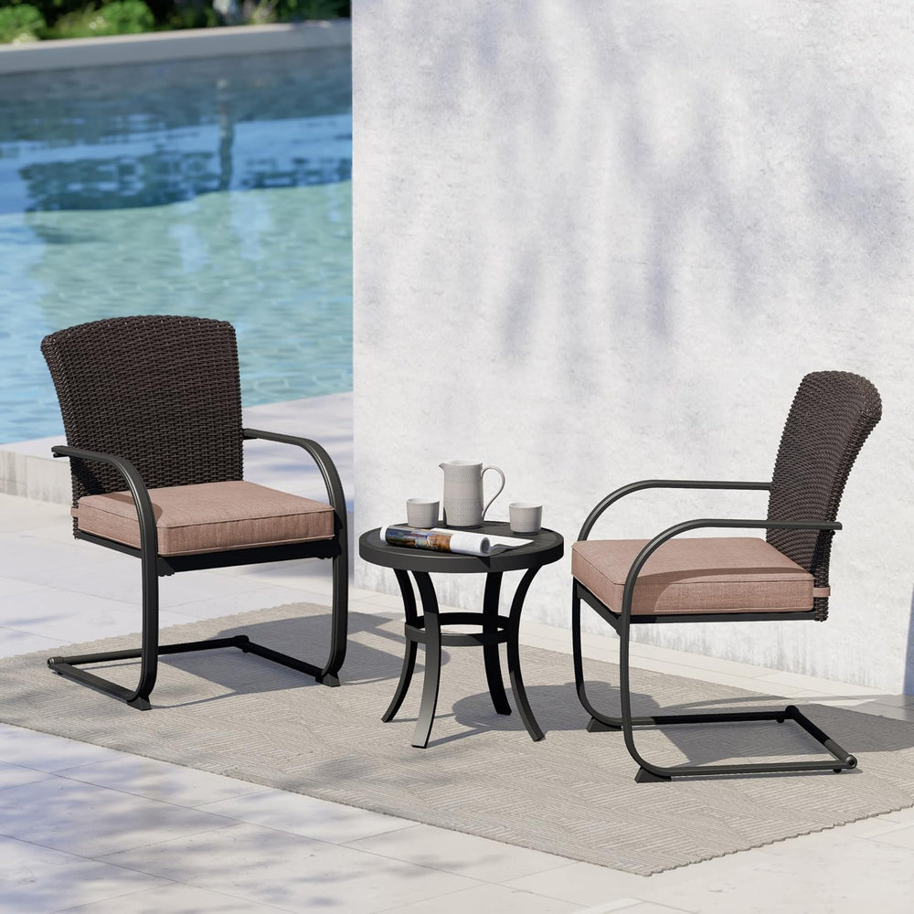 Grand patio 3 Pieces Bistro Set, Outdoor Wicker Table Set, Rocking Wicker Cha...
