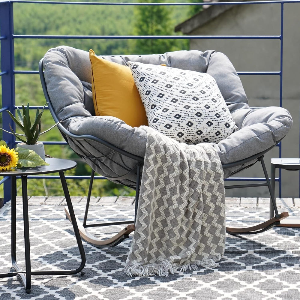 Grand patio Outdoor Papasan Rocking Chair with Thick Cushion, Grey