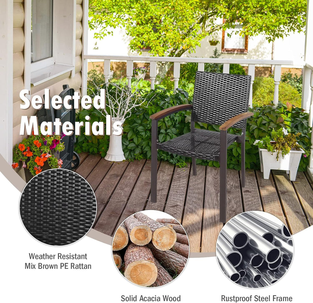 Tangkula 2 Pieces Outdoor PE Wicker Stackable Chairs, Patio Dining Chairs wit...