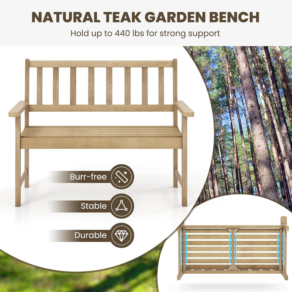 Tangkula Outdoor Teak Wood Garden Bench, 2-Person Patio Bench