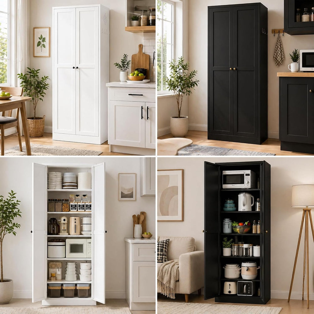AQY Kitchen Pantry Cabinet,61" White Pantry Storage Cabinet with 4 Tier ...