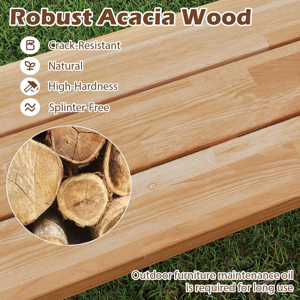 Outdoor Bench Garden Bench, 63" Backless Acacia Wood Bench with Heavy-Du...