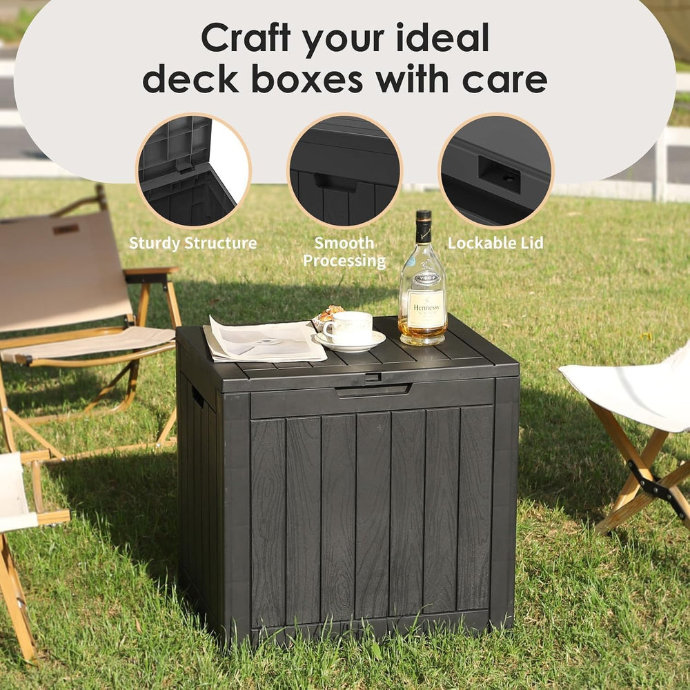 30 Gallon Deck Box, Waterproof Resin Outdoor Storage Box with Lockable Lid, P...