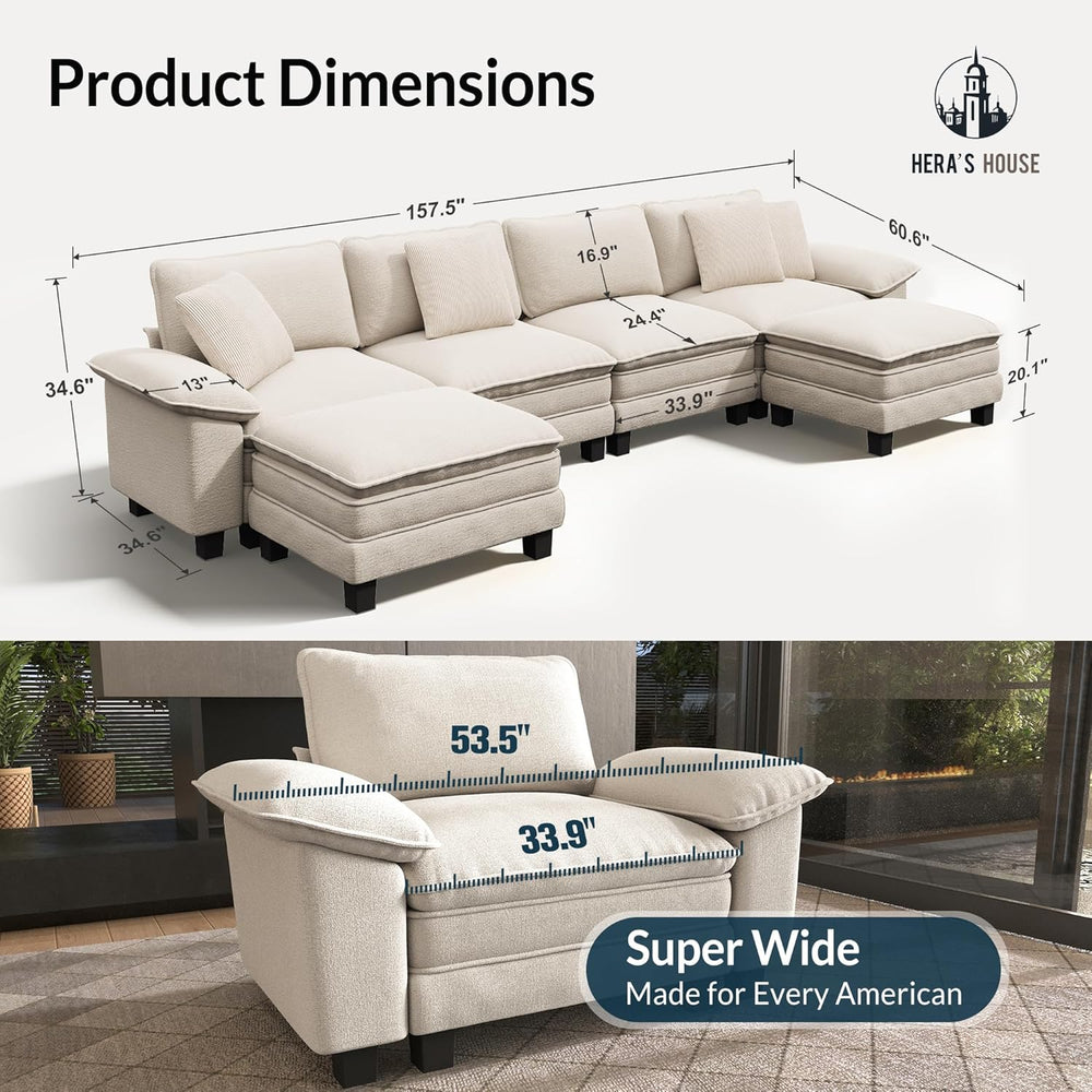 HERA'S HOUSE 158" Oversized Modular Sectional U Shaped Sofa,Chenille...