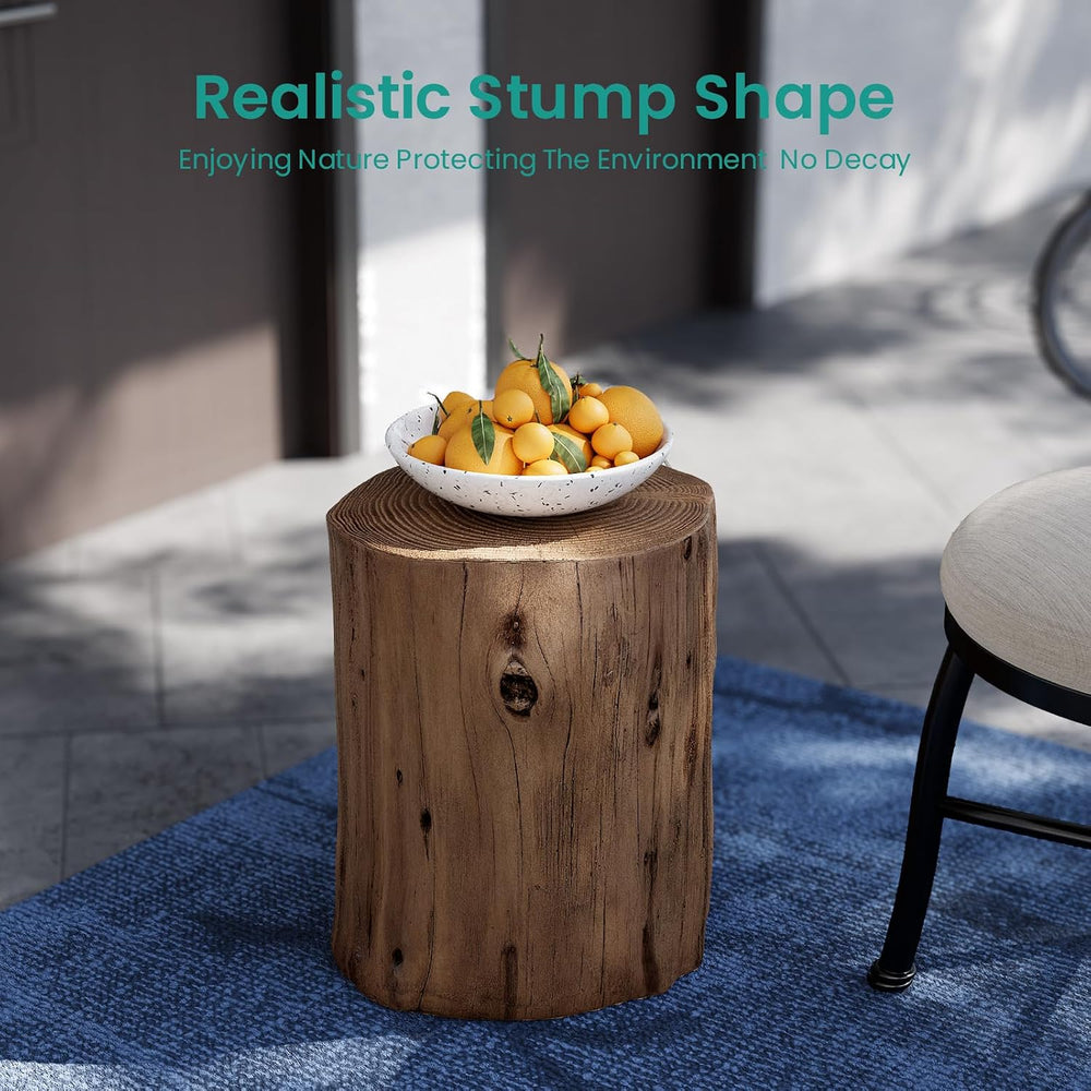 SUNBURY Outdoor Side Table Set of 2, Round Tree Stump Side Table Faux Wood