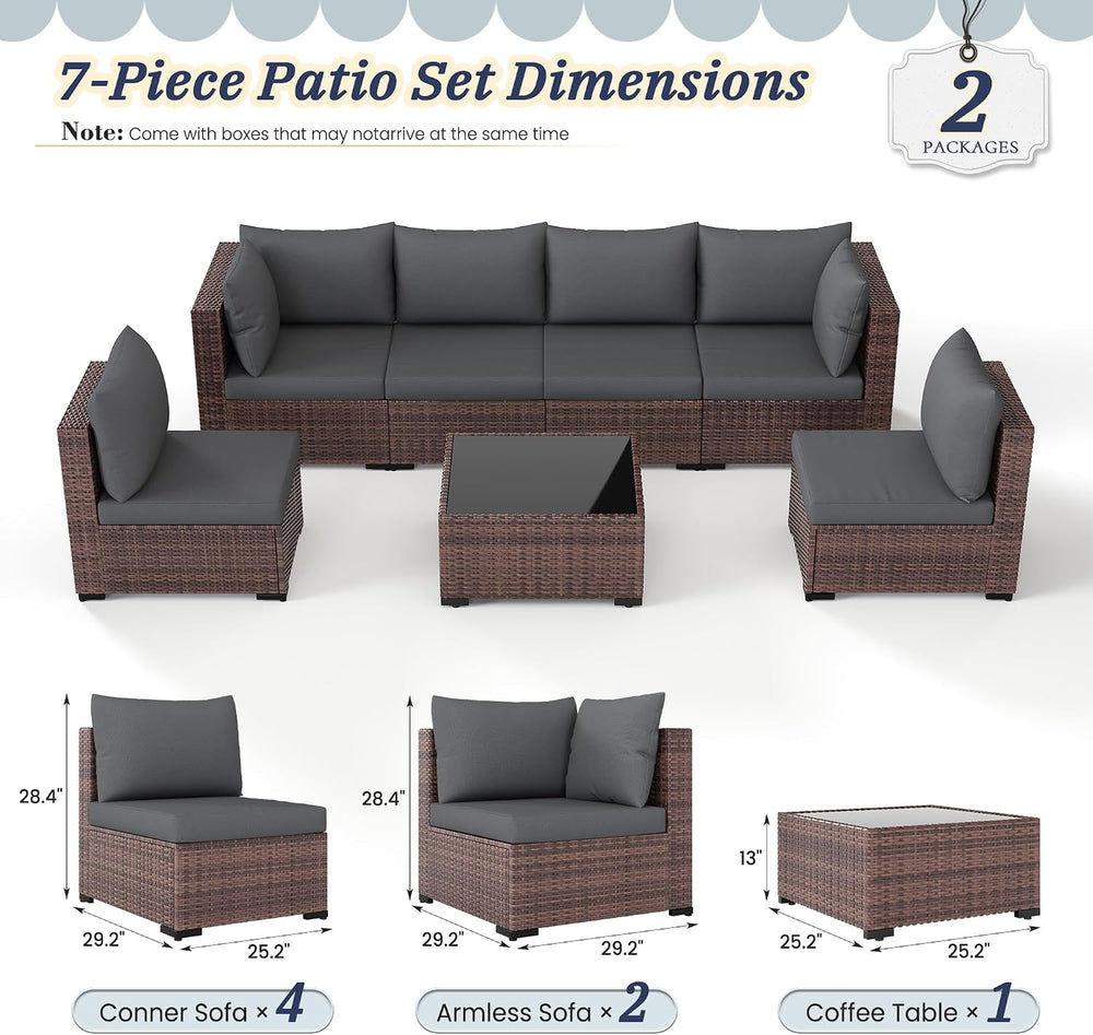 UDPATIO Patio Furniture Set, 7-Piece Wicker Patio Set, Modular Sectional