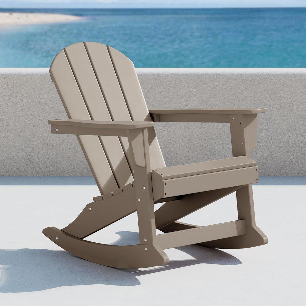 HDPE Laguna Outdoor Rocking Poly Adirondack Chair, Weathered Wood