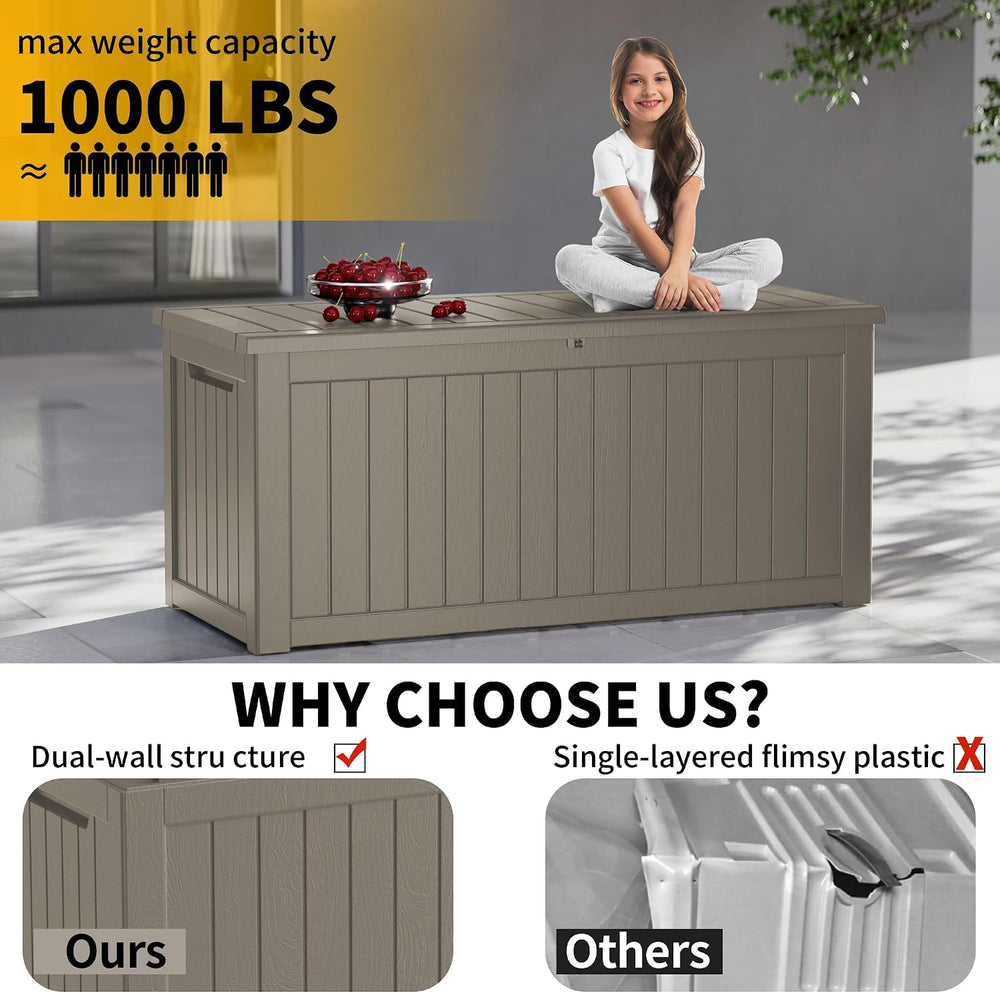 300 Gallon Lockable Resin Outdoor Storage Box, Waterproof & Weather Resis...